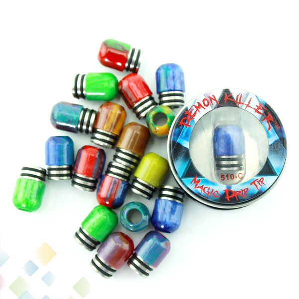 

Demon Killer Magic Drip Tip Stainless Steel + Epoxy Resin Colorful High quality Mouthpiece Fit 510 RDA Atomizers DHL Free