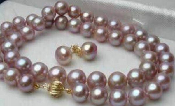 

genuine 18inches 8-9mm purple pearl necklace 925 silver earring