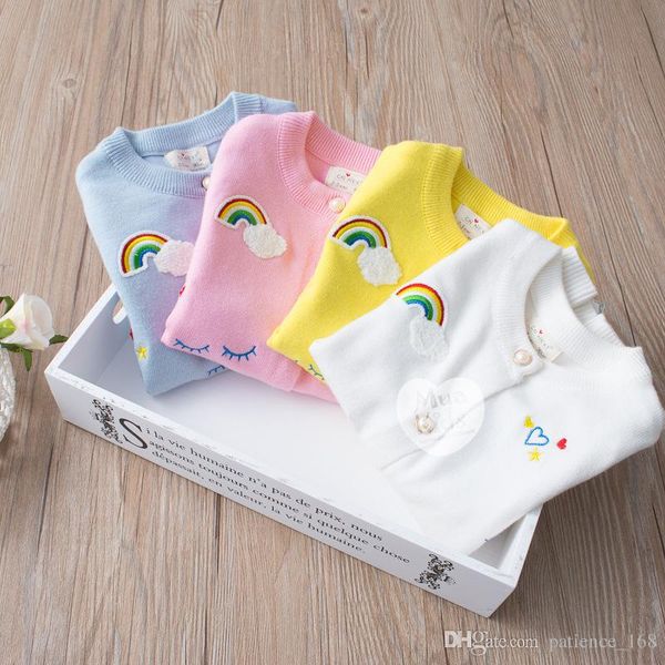 

In stock 4 color INS styles new arrival Rainbow clouds children long sleeved Cotton wool cardigan kids girl casual cute cardigan
