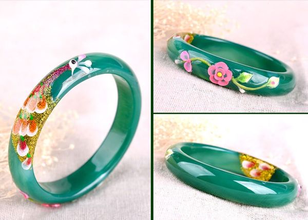 Pulseira de ágata verde de alta qualidade Desenho colorido ou padrão flor favorita das mulheres bonitas pavão