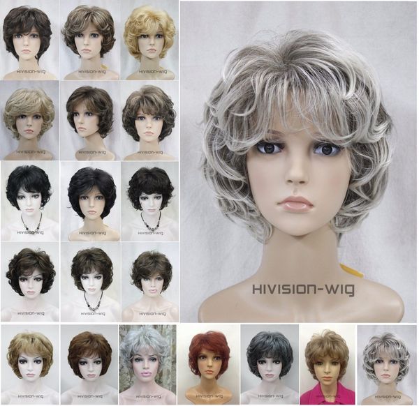 Ücretsiz kargo büyüleyici güzel yeni Sıcak satmak En Iyi Hivision hakkında Detaylar 19 Renk Kısa Kıvırcık Kadınlar Bayanlar Günlük Saç peruk