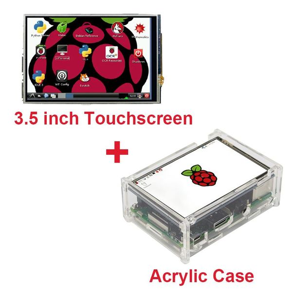 Freeshipping Raspberry Pi 3 Modello B Display LCD TFT Touch Screen da 3,5 pollici + Stilo + Custodia in acrilico Compatibile Raspberry Pi 2