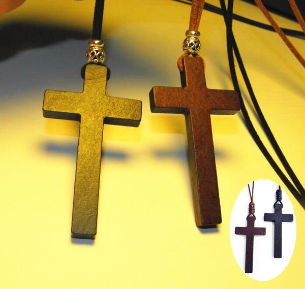 

solid carved wooden cross pendant necklace vintage tibetan silver beads long sweater chain men women jewelry lovers handmade stylish 12pcs