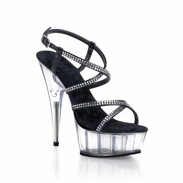 

customize woman pumps 15cm high heel platform sandals ankle strap open toe crystal dance shoes d0111, Black