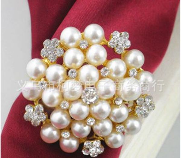 

New flower imitation pearl gold ilver napkin ring for wedding dinner hower holiday table decoration acce orie 100pc z535
