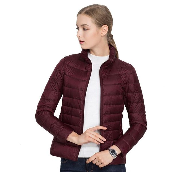 

winter warm ultralight thin women down jacket short slim stand - collar coat, Black