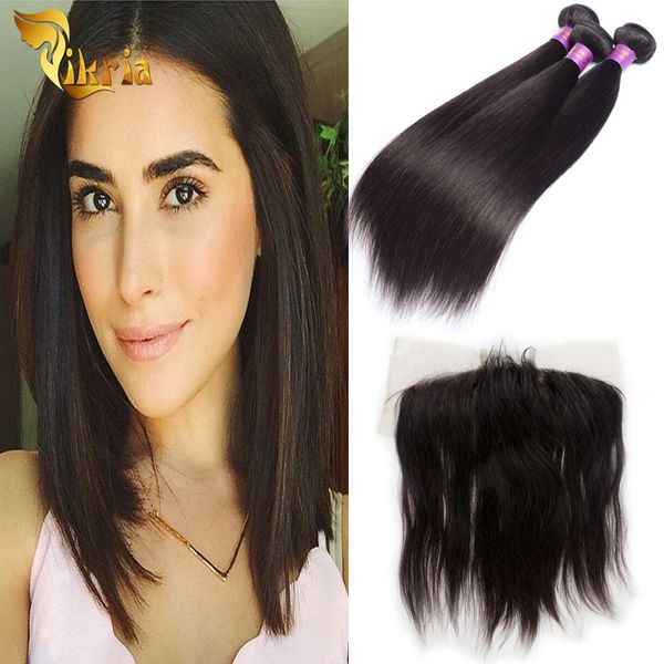 

прямые бразильские индийские перуанские малазийские 3 пучка человеческих волос утки с 13x4 кружева фронтальной 100% необработанные прямые че, Black;brown