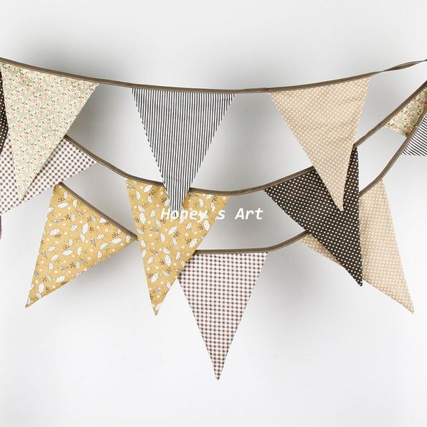 All'ingrosso- Nuove bandiere 3.5M più grandi Tessuto marrone Bunting Personalità fatta a mano Matrimonio Decorazione festa di compleanno Baby Shower Personalizza ghirlanda