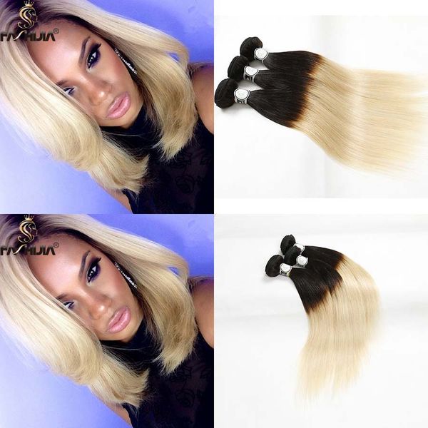 Blonde Brazilian Virgin Human Hair Bundles Trendy Ombre Hair Weaves Black Brown Soft Cute Blonde Straight Ombre Brazilain Hair Extension Wavy Hair