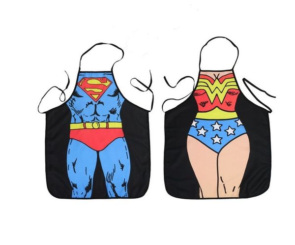 

superman wonder woman upgrade thicker cartoon hero couple kitchen bbq apron funny personality originality cooking aprons