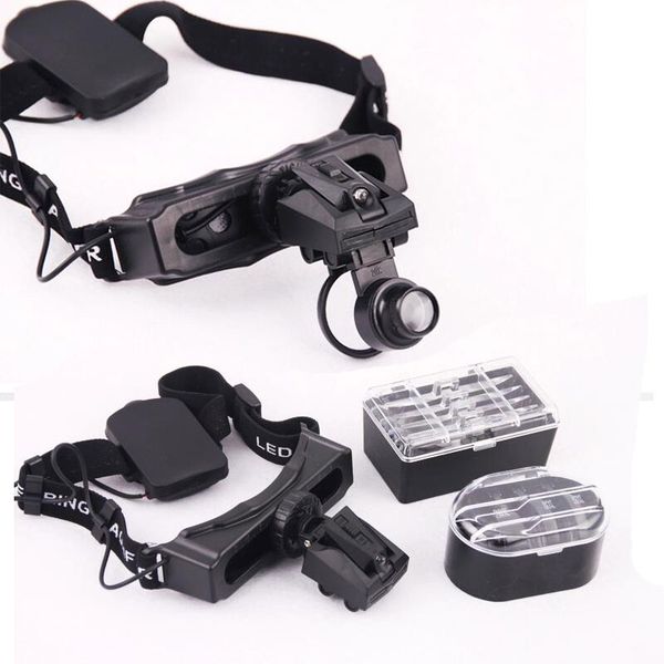 

promotion 5/8/20x magnifying glass headset led light headband magnifier 8 lens for reading watch repair loupe tool