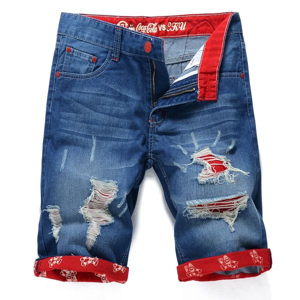 

wholesale-2016 summer loose men short jeans denim trousers men's shorts jeans pants fashion casual men jeans with holes plus size 3 sty, Blue