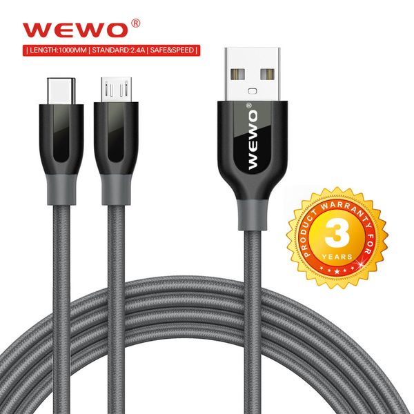 

WEWO Плетеный Nylon Micro USB кабель 1.0M данных зарядное 2.4A Высокая скорость зарядки USB TypeC Кабели для Android Смарт сотовый телефон