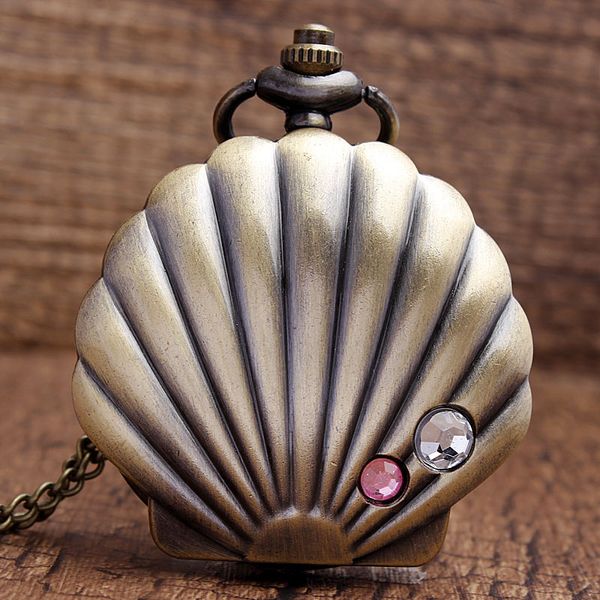 

wholesale-new arrival unique jewelry bronze shells carving pocket watch necklace pendant women's lover kids grils gift p25, Slivery;golden