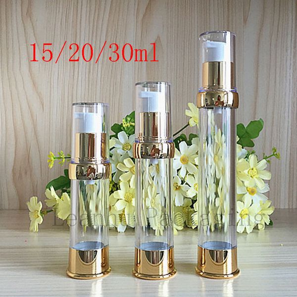 

empty gold airless cream pump container travel cosmetic lotion bottle with airless dispenser clear aluminum bottle factory price