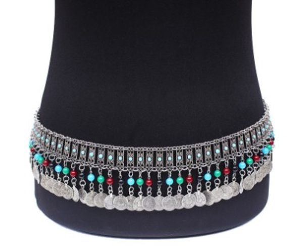 

bohemian belly chain fp tassels flower coin beading belly dance chain womens body jewelry gifts waist chain, Silver
