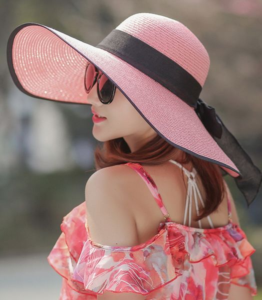 

2017 ummer bur t model elegant fa hion bowknot wide brim hat