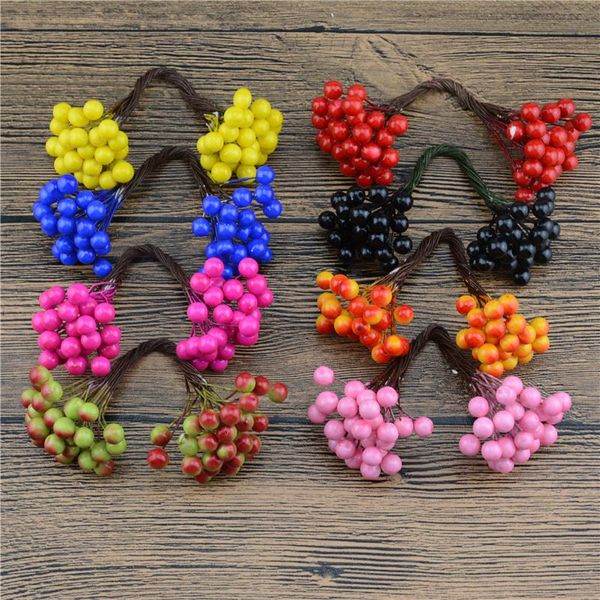 

wholesale-25pcs(50heads) 0.7cm mini artificial berries bouquet flower stamen for home garden wedding car corsage decoration crafts flower