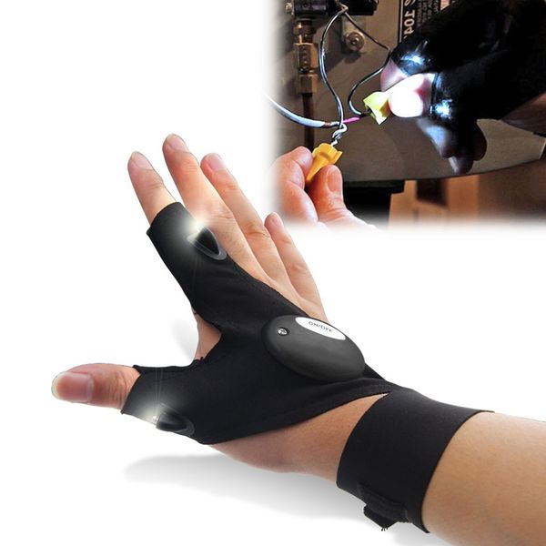 

outdoor fishing magic strap fingerless glove led flashlight torch cover survival camping hiking rescue tool, Black