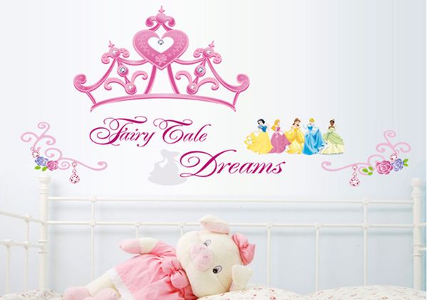 Pink Princess Crown Wall Sticker Girls Room Headboard Wall Mural