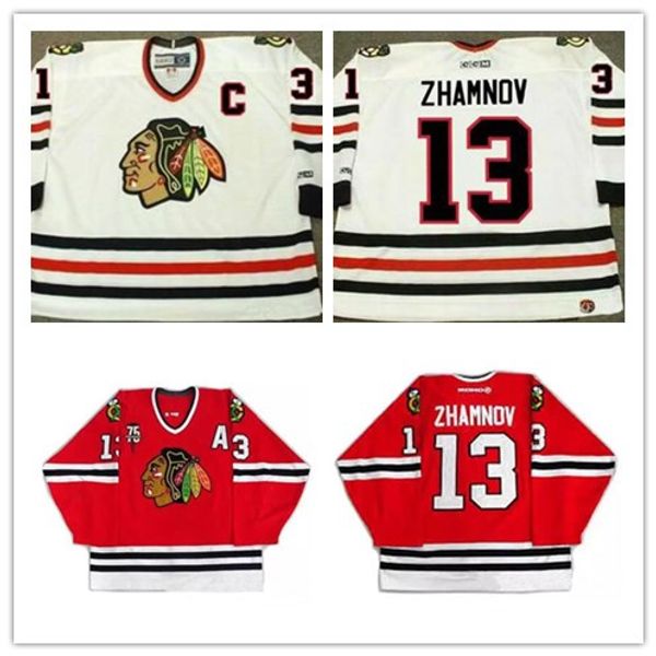

Mens Chicago Blackhawks #13 ALEX ZHAMNOV ice hockey stitched Jersey VINTAGE Jerseys Game Worn Red white adult S-3XL free shipping