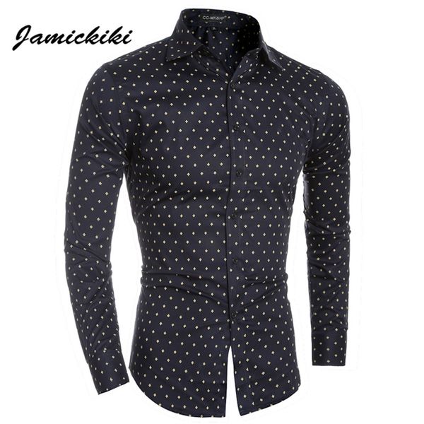 

wholesale- asian size jamickiki brand mens dress shirts fashion 2016 spring autumn polka dot printing slim camisa masculina high quality, White;black
