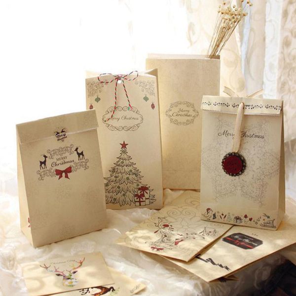 Großhandels-Frohe Weihnachten Kraftpapiertüte, Geschenktüten, Party, Lutschbonbon, Gastgeschenk, Hochzeit, Verpackung 22x12x6cm, Mischung 30 Stück/Menge