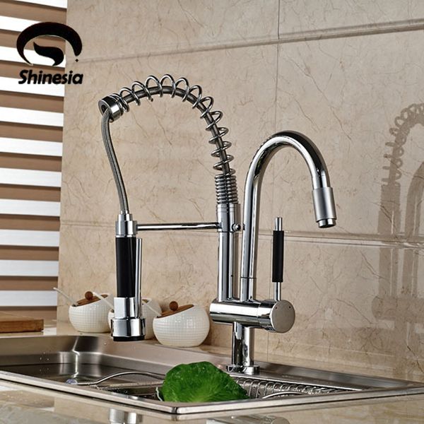 

wholesale- wholesale and retail new double swivel spout spring kitchen sink faucet and cold pull out kitchen faucet