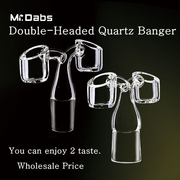 Оптовая 4 мм Quartz Banger Banger Accessories Curting Accessories с двойной головой Dragon Twin Quartz с двумя чашами для нефтяной выработки