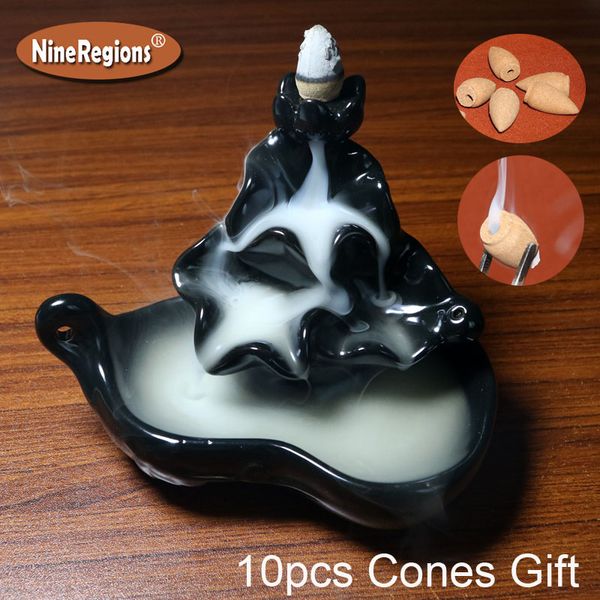 

10pcs wormwood cones gift lotus creative home decor aromatherapy stove ceramic glaze incense smoke cone burner backflow censer tower holder