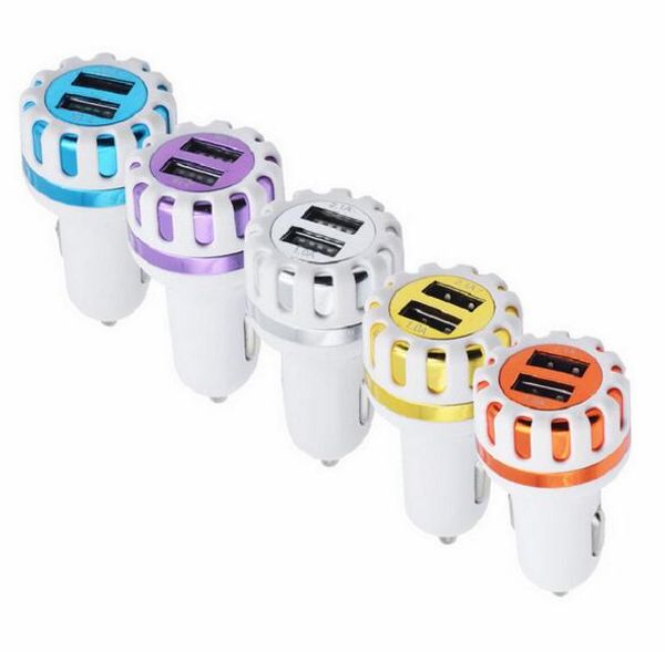 

2017 uninversal sun flower car charger quick charging 5v 2.1a 2 port mini abs mental dual usb auto charger adapter