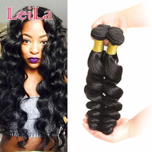 

peruvian loose wave 3 bundles hair extensions weft three bundles 100% unprocessed human hair wefts 3pieces one set virgin, Black