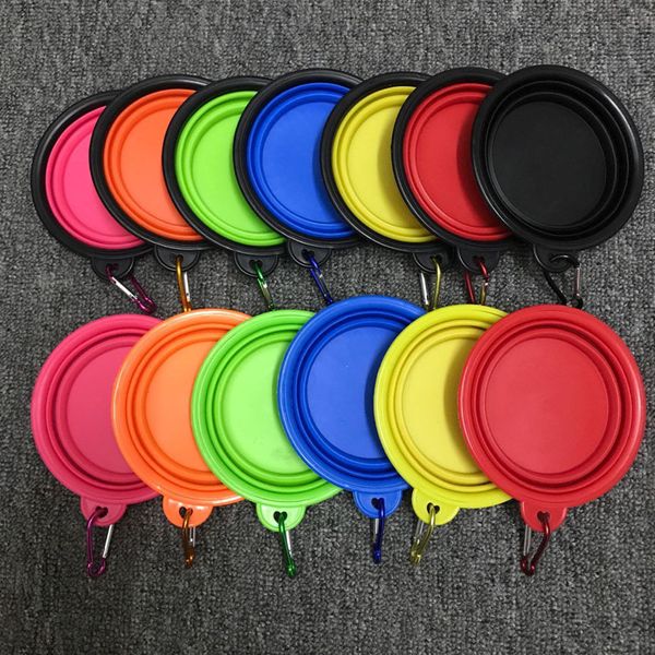 

portable collapsible pet dog cat feeding bowls with buckle outdoor travel silicone feeder ic802