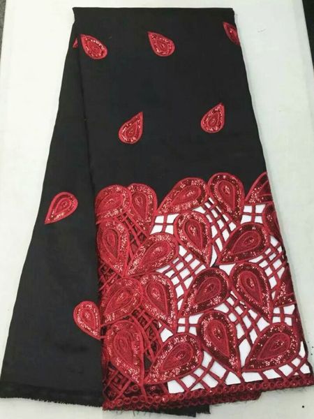 

5y/pc black george lace fabric with red sequins pattern african cotton lace for party dress og53-1