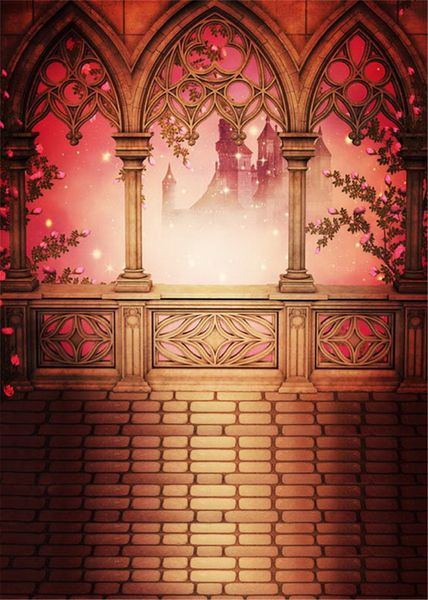 1,5 x 2,1 m fiaba fotografia sfondo castello vintage pietra padiglione rosa fiori principessa matrimonio foto sfondo pavimento in mattoni