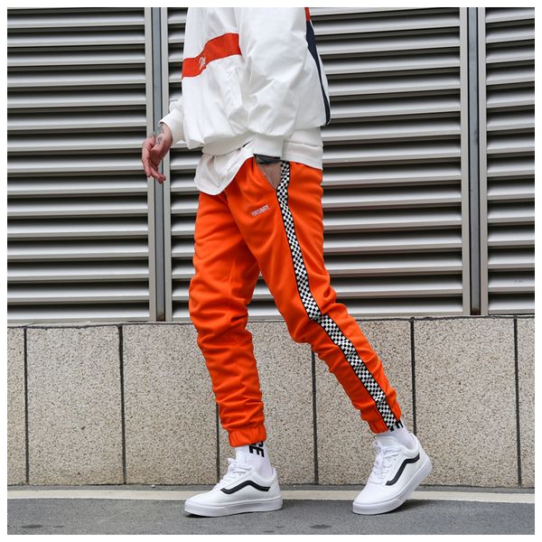 

wholesale- side plaid vintage sweatpants 2017 new autumn winter track pants men women streetwear jogger casual pants trousers hiphop bottom, Black