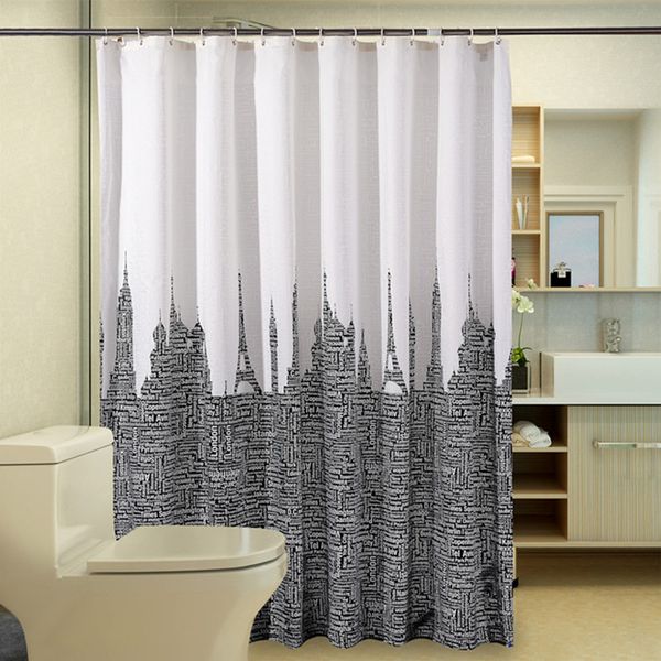 

letters tower shower curtains waterproof bathroom curtains white black polyester fabric bath curtain with 12 hooks