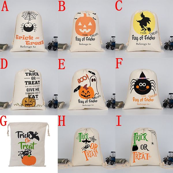 

2017 new halloween candy bag large canvas bags cotton drawstring bag with pumpkin, devil, spider, hallowmas gifts sack bags 36*48cm