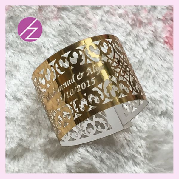 

wholesale- 100pcs glittery gold laser cut paper napkin rings paper napkin rings for weddings with custom names&date tablle decorations