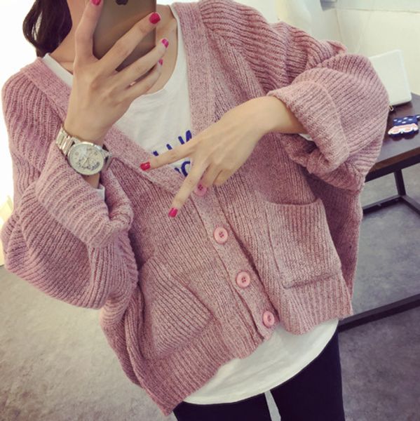 

wholesale-2015 campus wind student's spring autumn solid wild knitted sweaters women batwing sleeve cardigans girl short style waistcoa, White;black