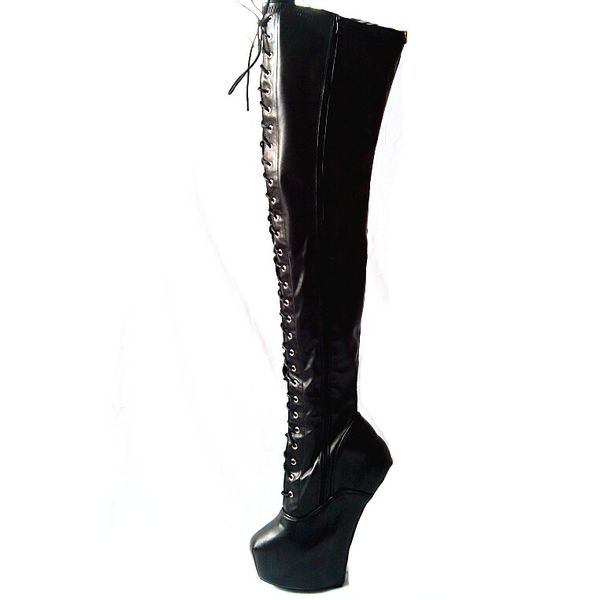 

20cm high height boots pu platform hoof heels over-the-knee boots us size 6-14 no.13667, Black