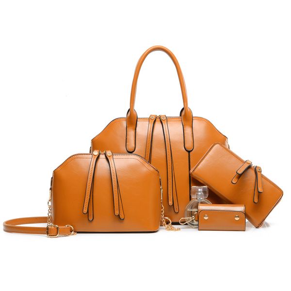 

New Europe and the United States brand handbag oil wax shoulder portable oblique retro bag across 4pcs/set handbag