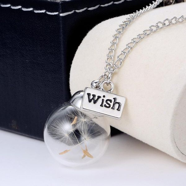 

wish necklaces dandelion seed in glass ball necklace pendants with 18 inches chain women fashion jewelry gift, Silver