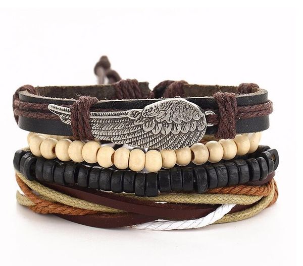 Mehrschichtiges Armband, Punk-Türkische Flügel-Armbänder für Damen und Herren, Perlen-Armband, Manschetten-Lederarmband, ethnischer Vintage-Schmuck, Bijouterie