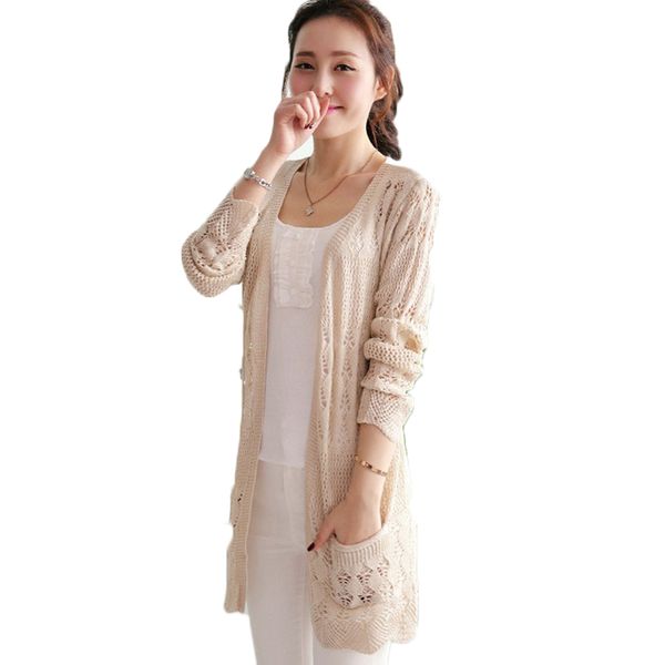 

wholesale- 2017 ladies crochet fashion women beach cardigan spring summer hollow out knitted sweaters plus size rebecas mujer, White;black