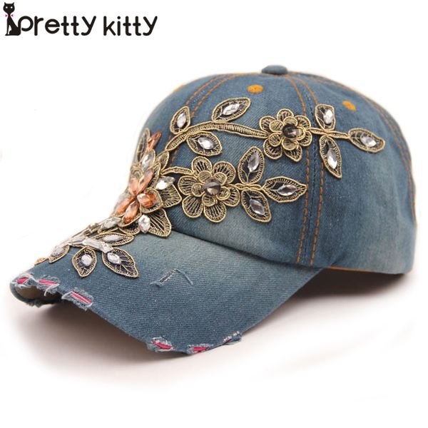 

wholesale- pretty kitty fashion diamond baseball cap women snapback cap bone cotton high quality sun baseball caps, Blue;gray