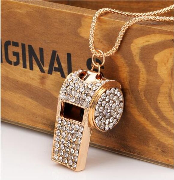 Nouvelle version coréenne alliage bijoux sifflet collier mode collier sauvage le plus populaire chaîne de pull en diamant blanc