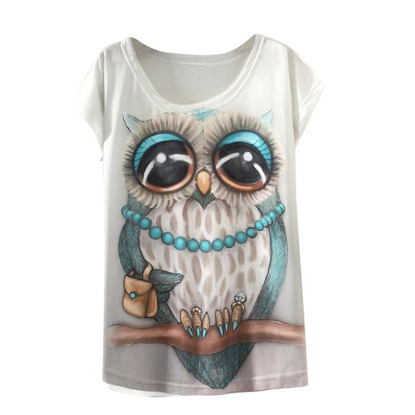 

wholesale- fashion women t-shirts summer short sleeve batwing sleeve style clothes t-shirt animal print o-neck t shirt, White