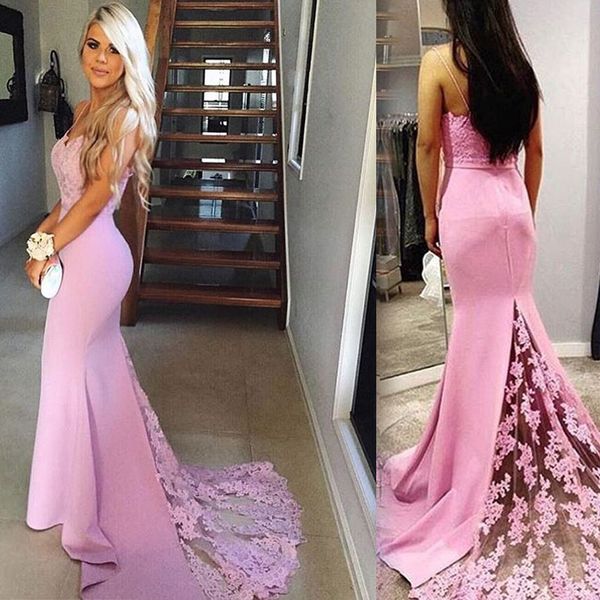 

lilac purple mermaid prom dresses sweetheart spaghetti straps appliques lace satin backless evening gowns party dresses, Black
