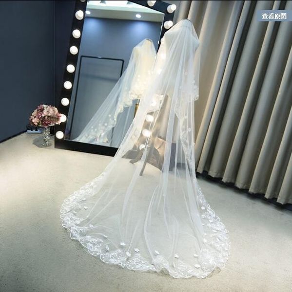 One-Layer Bridal Veil Chapel Length Tulle Applique Wedding Veils Applique Edge Bride's Veil Бесплатная доставка